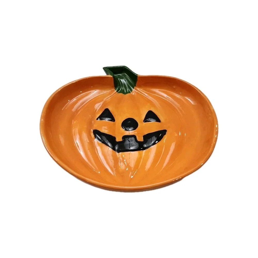 Ceramic Jack-o-Lattern Candy Dish Orange Handmade/ Hand Painted